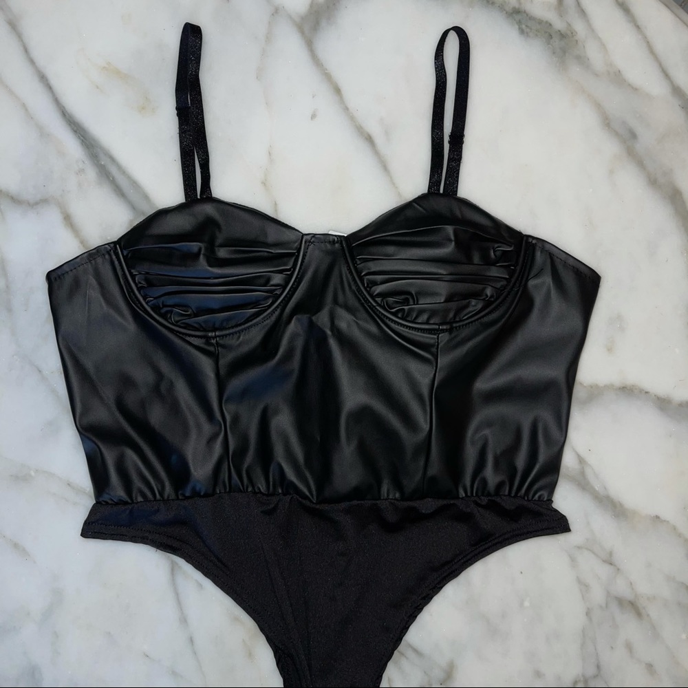 Black Faux Leather Bodysuit